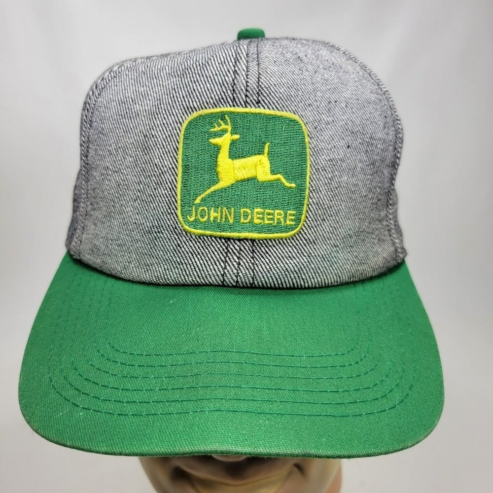 K-Products John Deere Patch Trucker Hat Cap Heather Gray / Green *Dye Stains